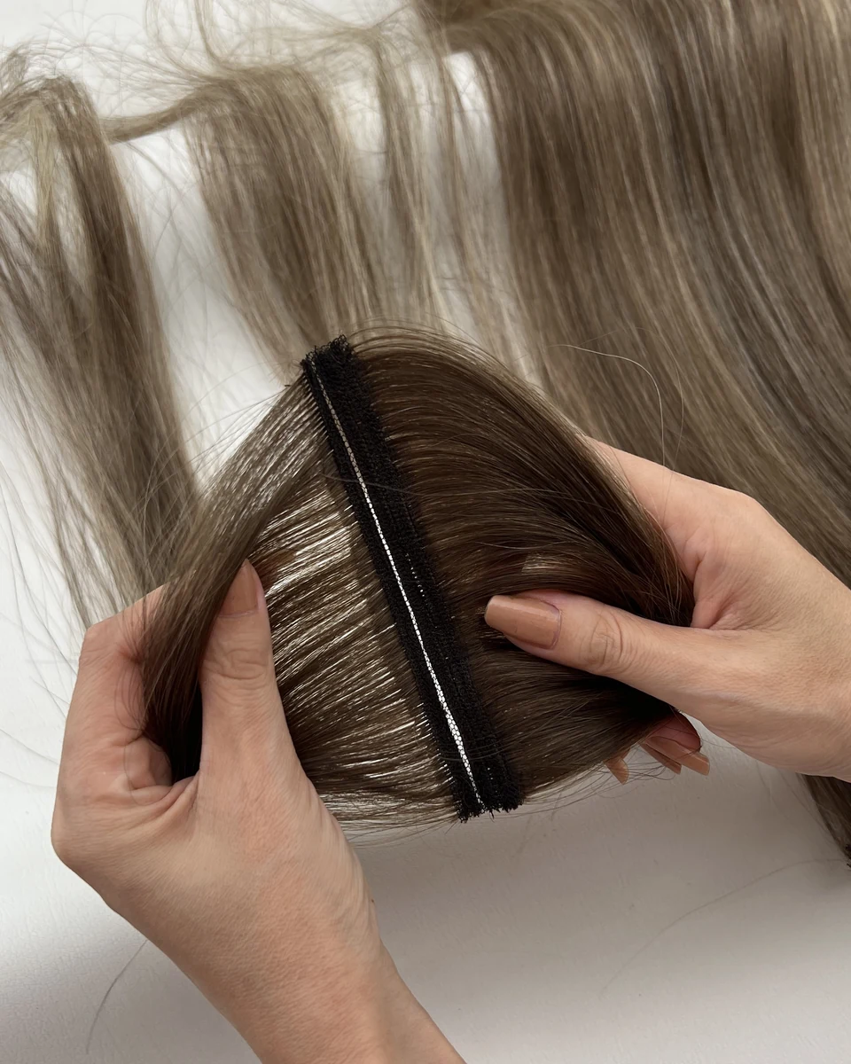 Human hair weft extension construction